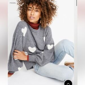 Madewell Heart Dot Balloon Sleeve Pullover Sweater in Slate